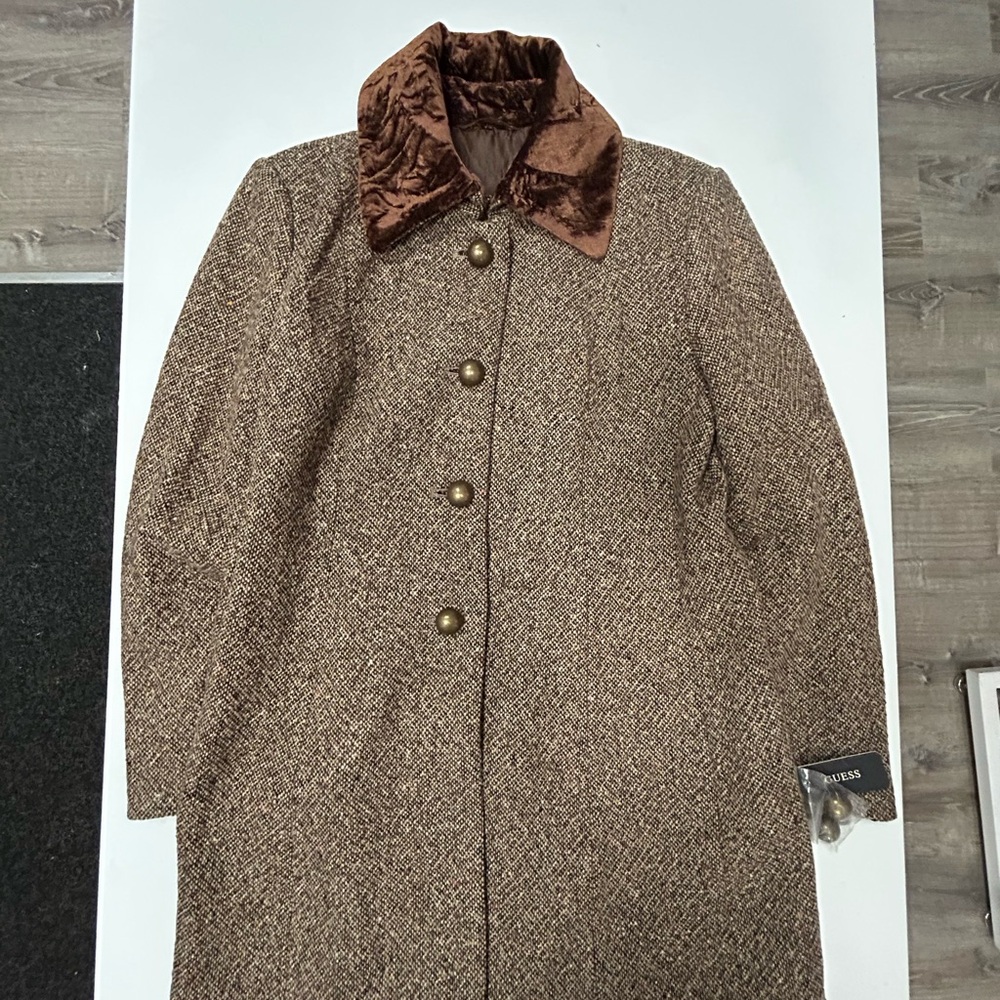 Guess Brown Pea Coat with Velvet Collar